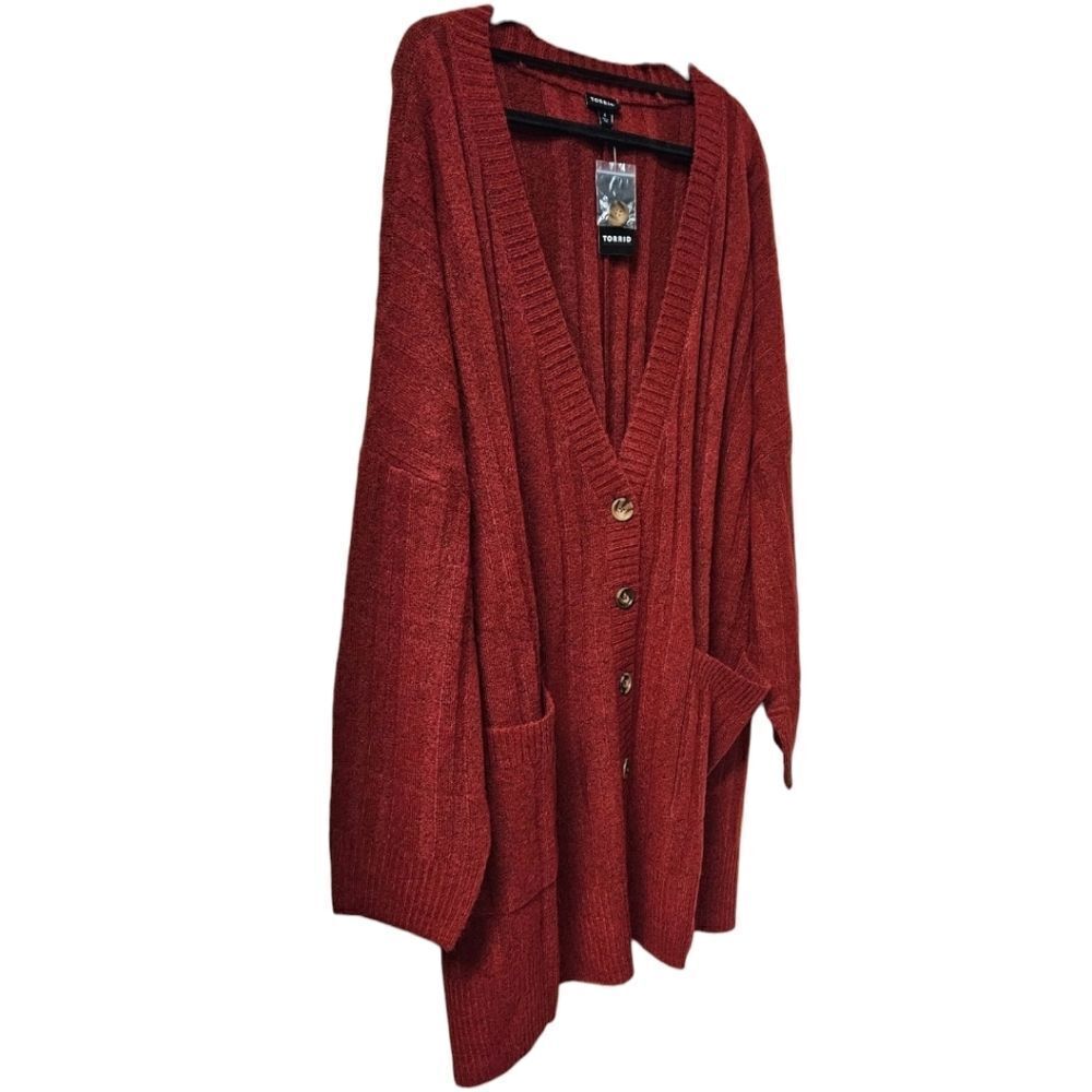 TORRID 4X Cashmere Vegan boyfriend cardigan v- neck sweater super soft NWT - Picture 4 of 15